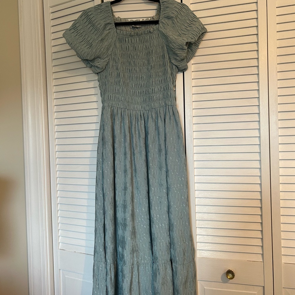 Polygram Blue Smocked Midi Dress - Picture 2 of 7